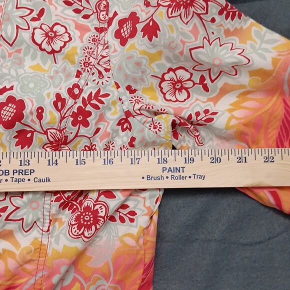 Chico's Colorful Red Orange Floral Print Casual Jacket‎ Women's Size 1 (Med/8) - Picture 12 of 15